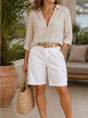 CHAPS DENIM WHITE CARGO SHORTS – SIZE 16 (RELAXED/OVERSIZED FIT)